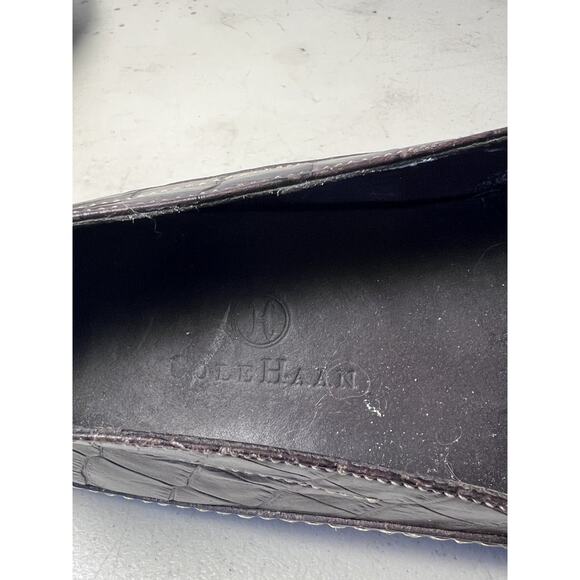 COLE HAAN Men\'s Brown 10.5M Croc Embossed Leather Driving Loafers